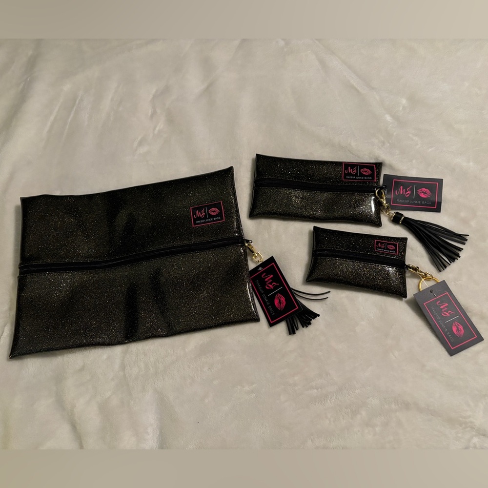 Makeup Junkie flat bags set of large, small, & mini nwt